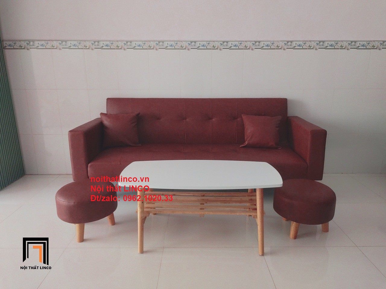Bộ ghế sofa băng đa năng dài 2m bật giường nằm simili nâu