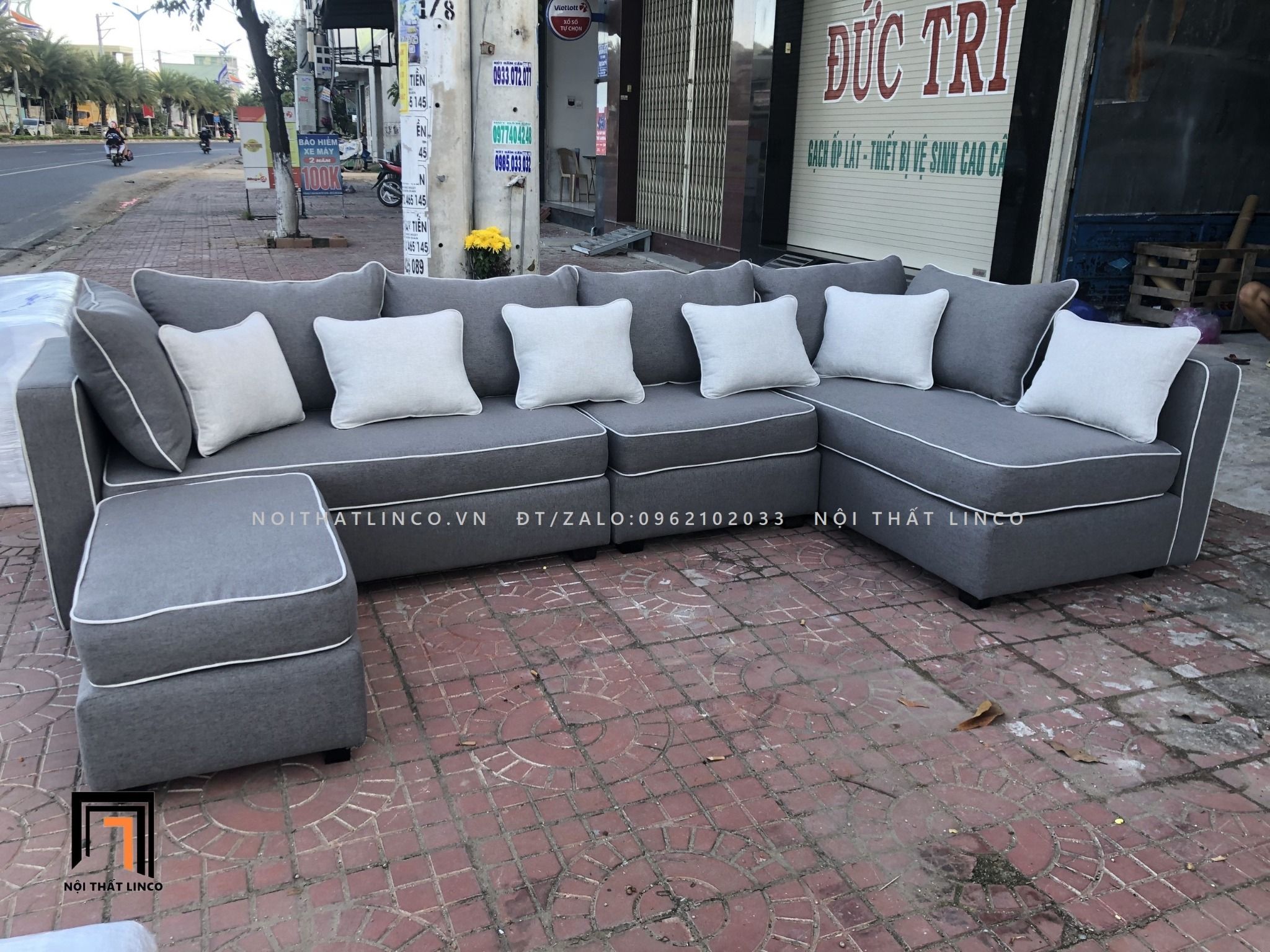 Bộ ghế sofa góc L chạy viền GT43 Normandy giá rẻ xám đậm