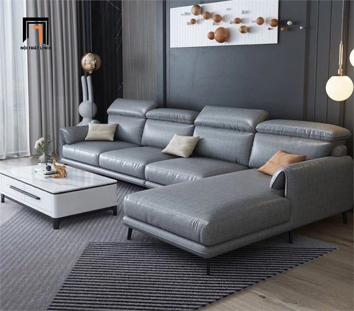 Bộ ghế sofa góc L 3m x 1m6 GT249 Osino da xám đậm cao cấp