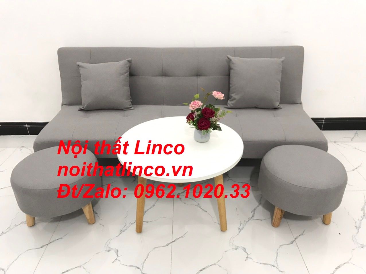 Bộ bàn ghế sofa bed giường SFG diện tích nhỏ xám ghi trắng