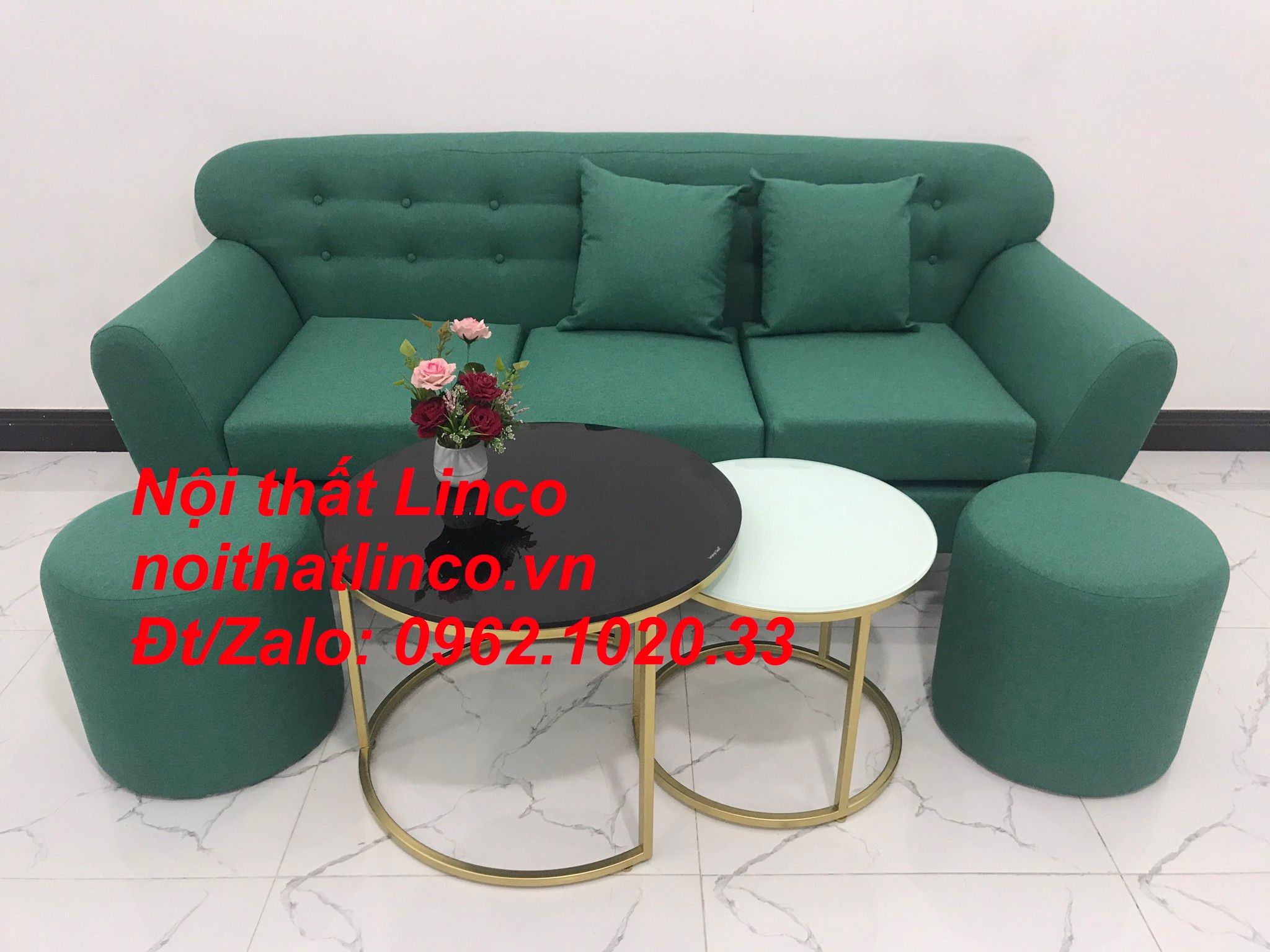Bộ ghế sofa băng xanh ngọc lá cây giá rẻ nhỏ Nội thất Linco Sài Gòn SG