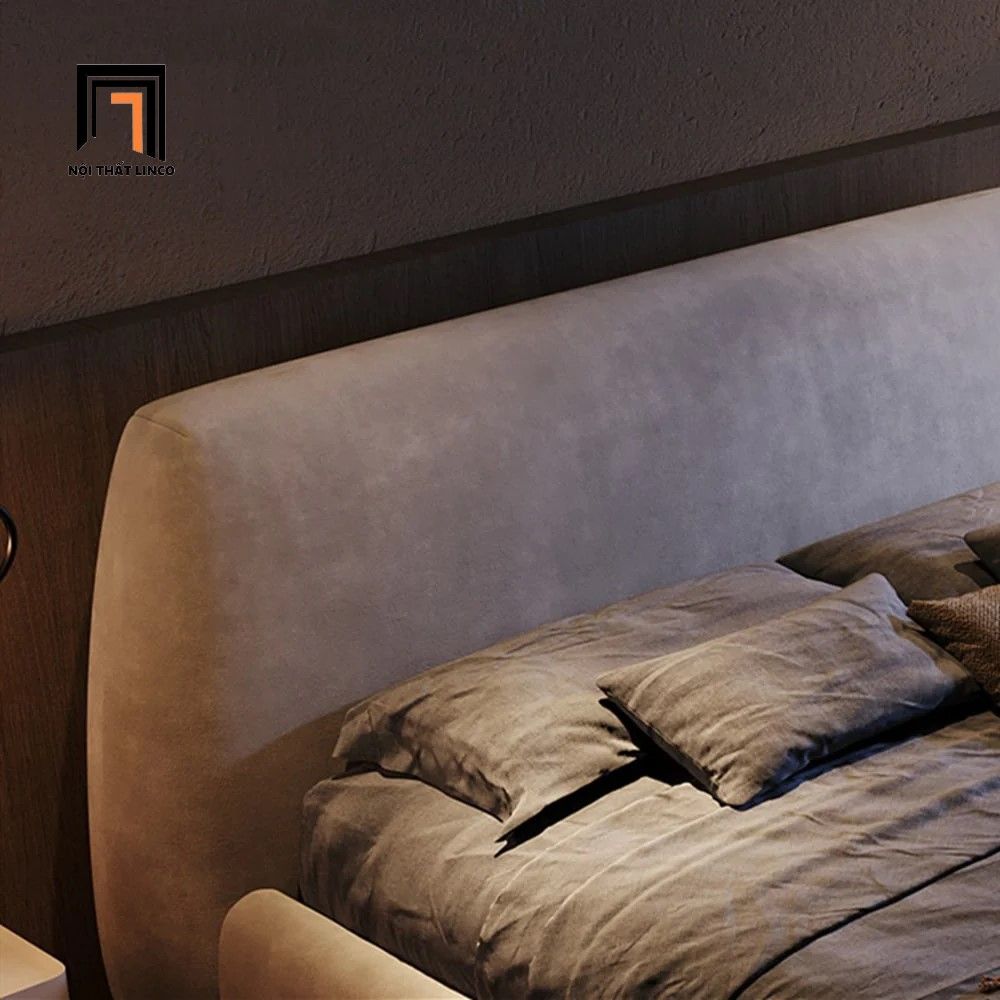 Giường ngủ hiện đại GN47 Nadia bọc da giả màu xám đậm