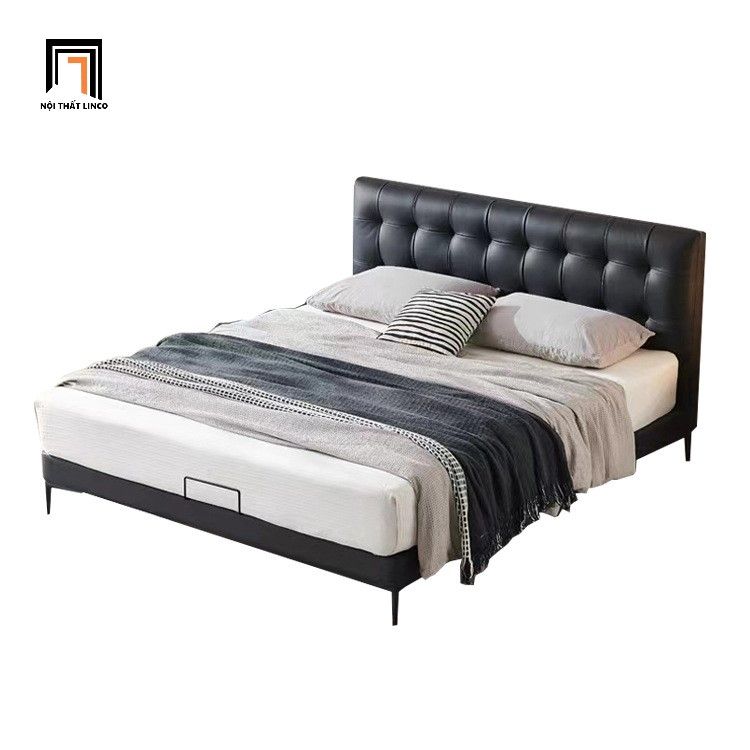 Giường ngủ bọc da Pu màu đen GN79 Kirk đầu giường giật lún