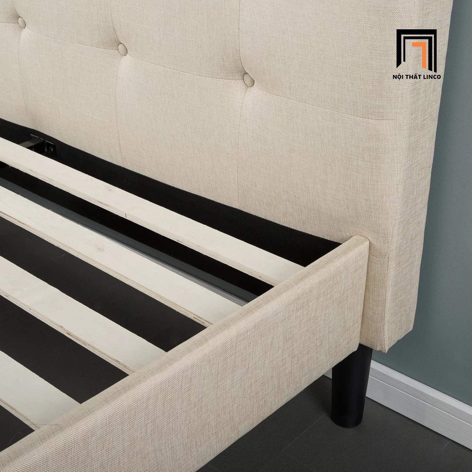 Giường ngủ bọc vải nỉ 1m6 x 2m GN8 Leonard giật nút xinh xắn
