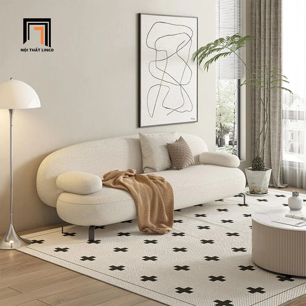 Bộ ghế sofa cong KT56 Nina màu trắng kem cho shop tiệm