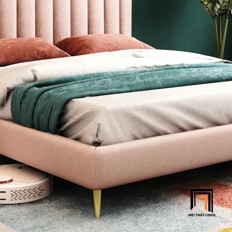 Giường ngủ xinh xắn GN32 Jasy đầu giường chia múi vải nhung