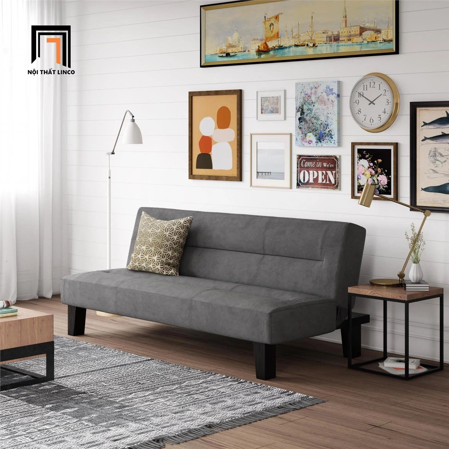 Ghế sofa bed bật giường hiện đại GB86 Fayette dài 1m7 xám đậm