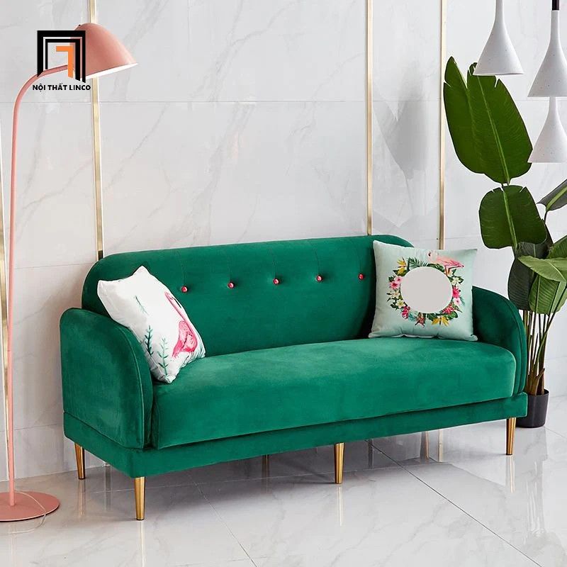 Ghế sofa văng vải nhung xanh lá BT283 Mariene 1m8 cho shop tiệm