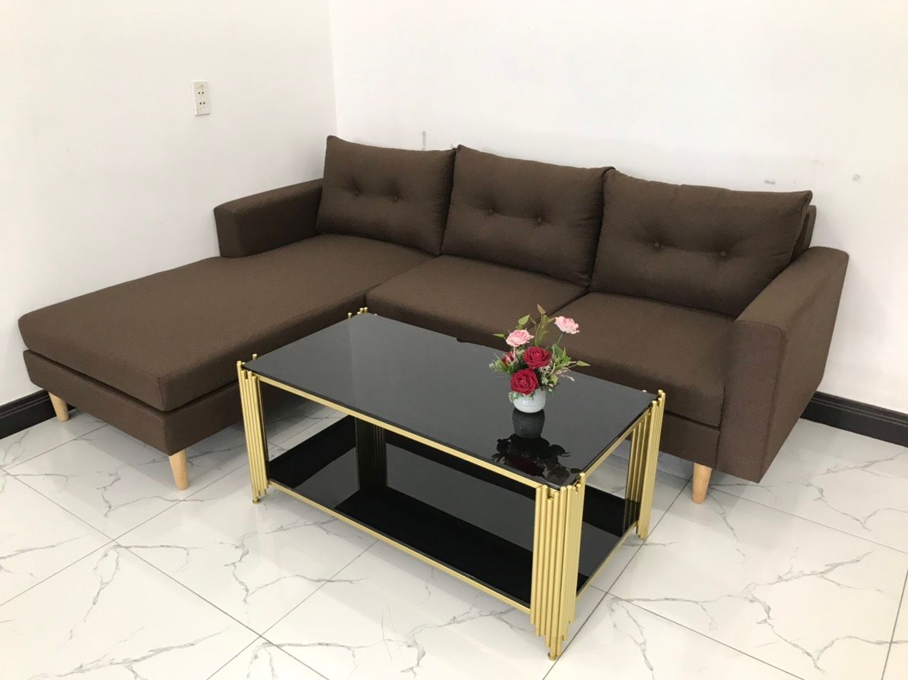 Ghế sofa góc gia đình nâu đậm 2m2 x 1m6 giá rẻ