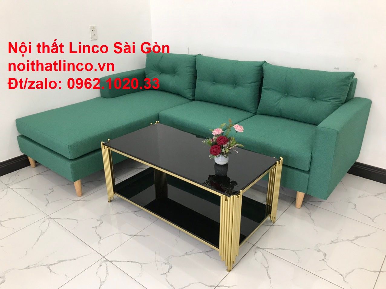 Sofa góc giá rẻ | Sofa phòng khách Góc chữ L Xanh ngọc rẻ đẹp | Nội thất Linco Sài Gòn
