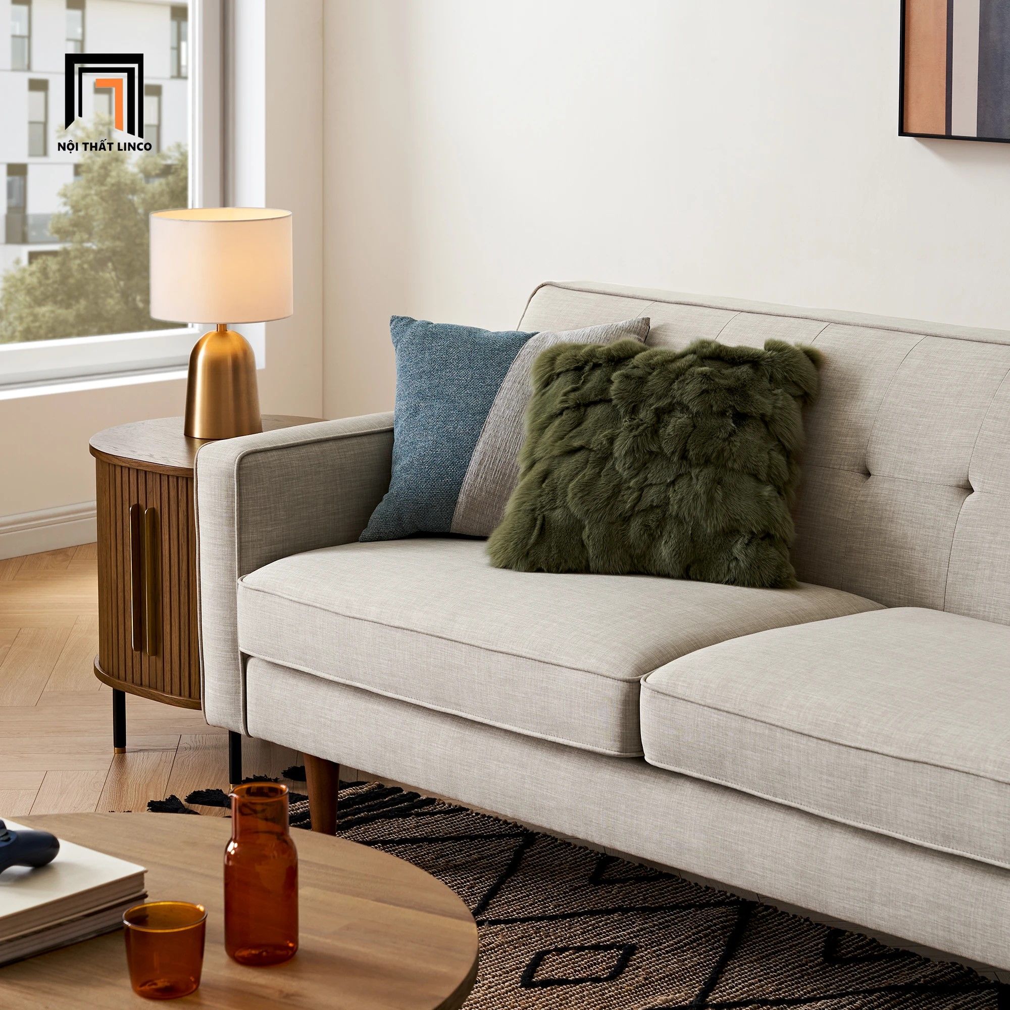 Ghế sofa băng màu xám trắng BT325 Elias dài 2m sang trọng