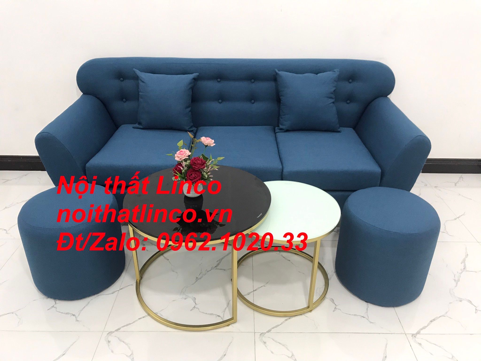 Sofa băng nhỏ giá rẻ | Sofa văng xanh dương rẻ | Nội thất Linco SG HCM