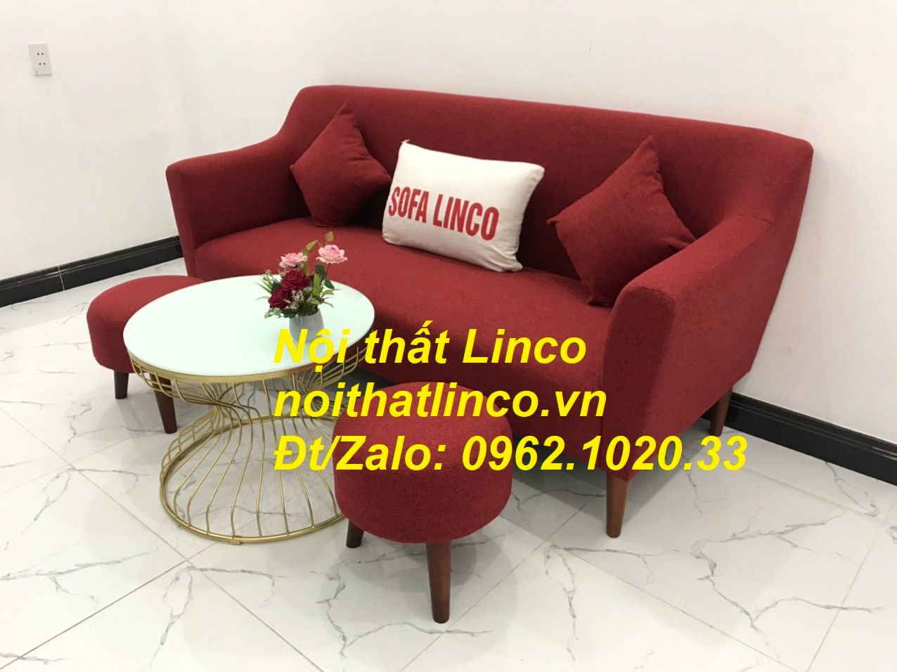 Bộ bàn ghế Sofa băng 1m9 đỏ giá rẻ phòng khách Nội thất Linco Sài Gòn