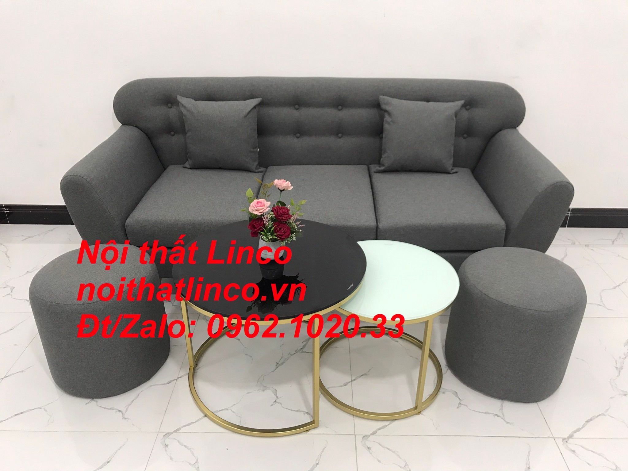 Bộ ghế sofa băng BTC dài 1m9 xám lông chuột vải bố