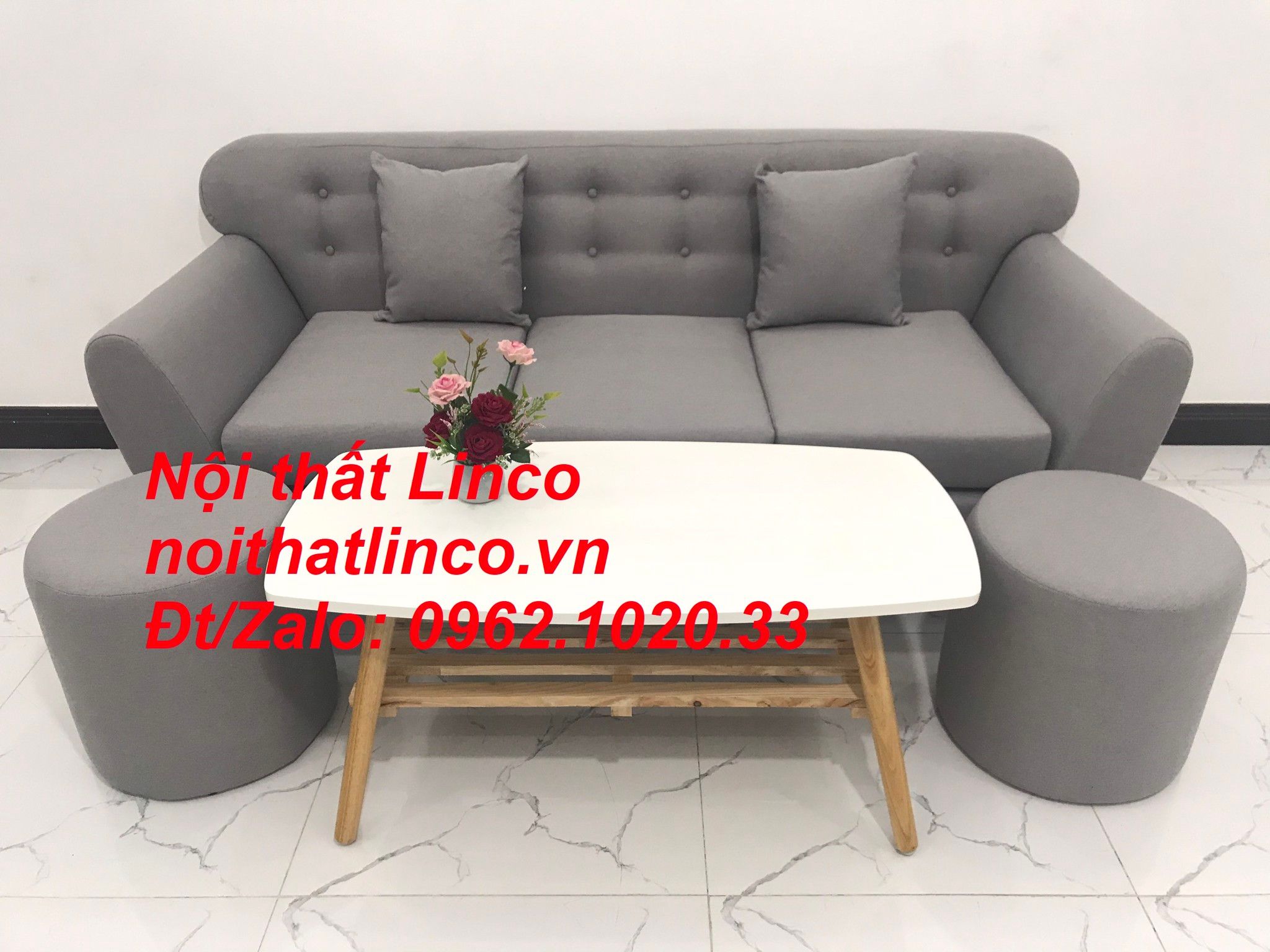 Bộ ghế sofa băng văng dài 1m9 xám ghi trắng giá rẻ Nội thất Linco HCM