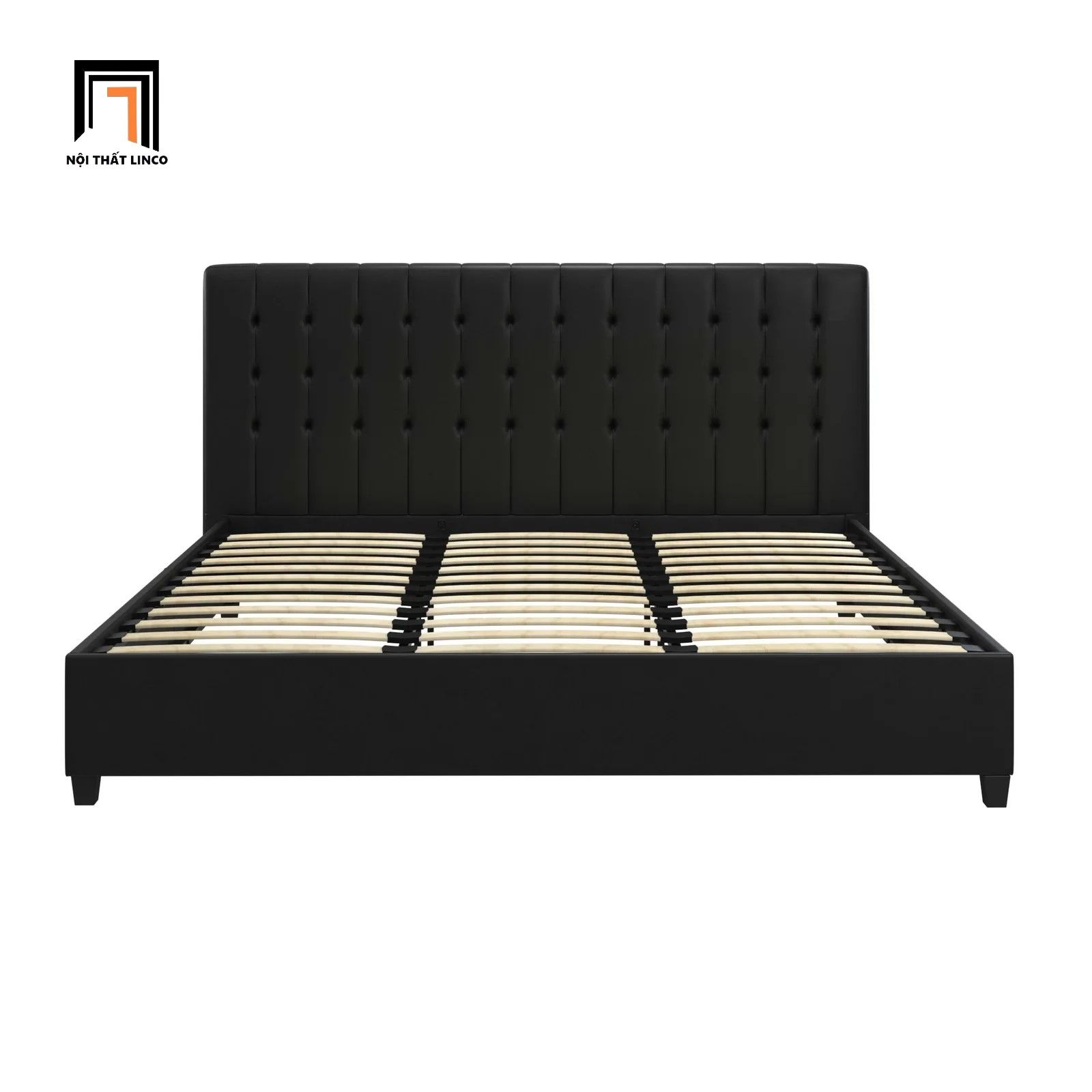 Giường ngủ bọc da giả màu đen GN5 Acquaviva sang trọng