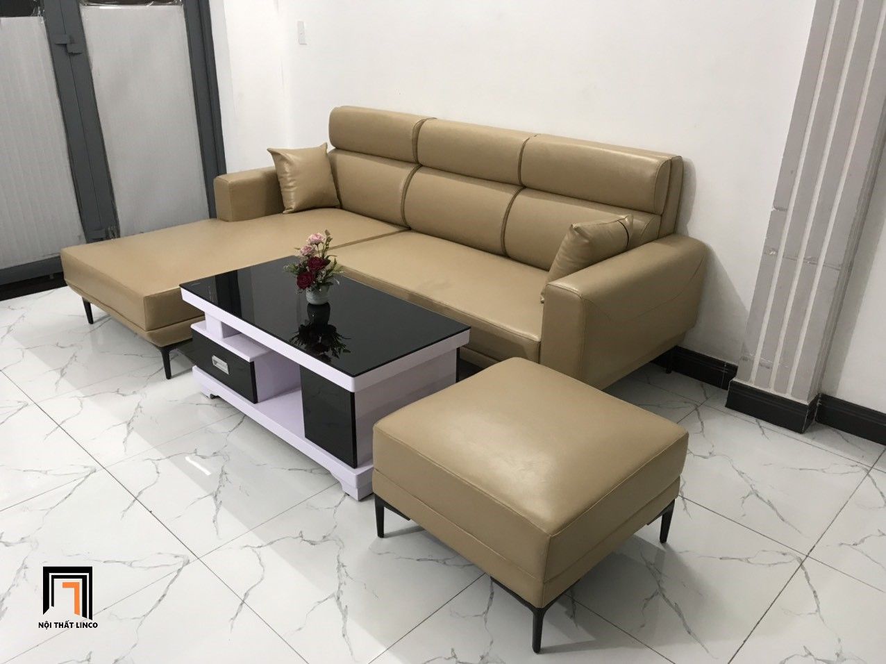Bộ ghế sofa góc phòng khách GT230 Gangi 2m4 x 1m6 màu sữa
