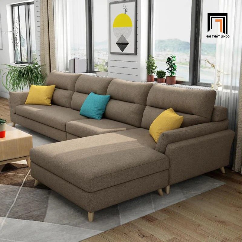 Bộ ghế sofa góc L vải nỉ 3m x 1m6 GT162 Texon xám đậm
