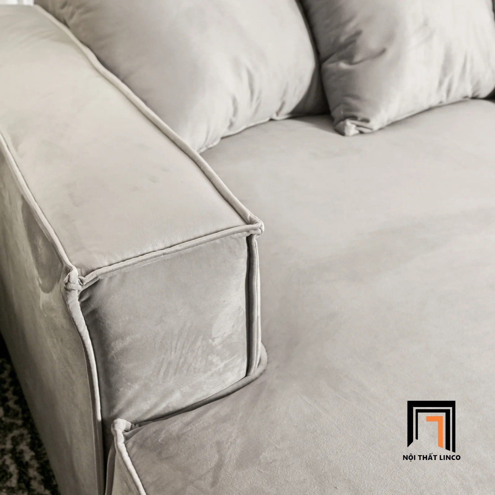 Bộ ghế sofa góc L hiện đại GT8 Madison xám trắng vải nhung