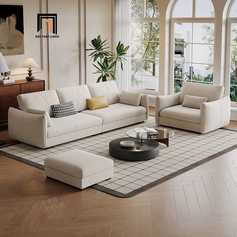 Set ghế sofa phòng khách gia đình KT150 Lacon xám trắng nỉ
