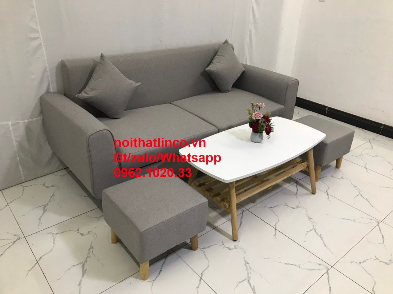 Bộ bàn ghế salon sofa băng xám ghi trắng giá rẻ đẹp dài 1m9