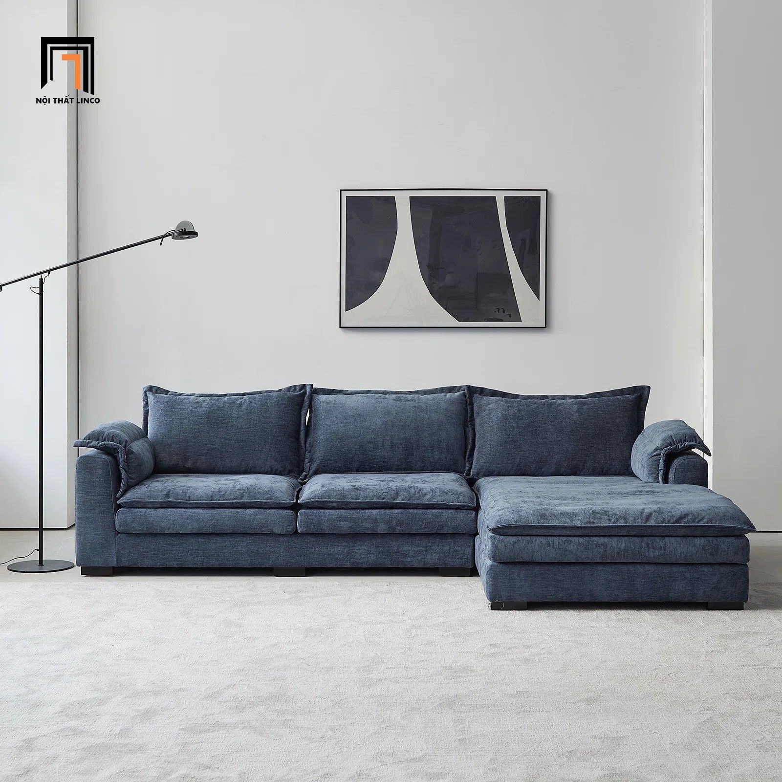 Ghế sofa góc chữ L đẹp GT92 Esed 2m4 x 1m6 vải nỉ xanh navy