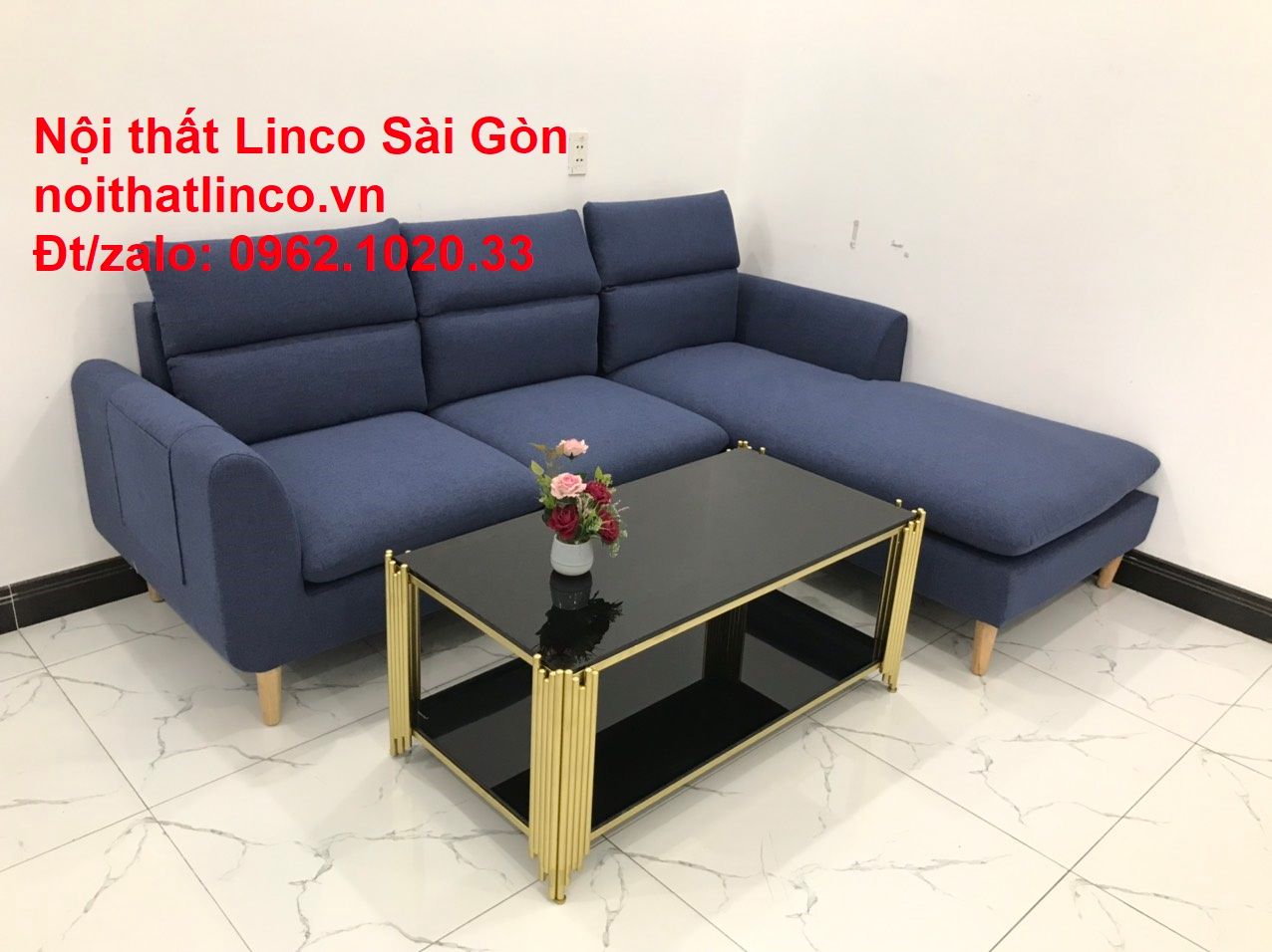 Bộ bàn ghế sofa góc | Sofa góc chữ L xanh đậm giá rẻ đẹp phòng khách | Nội thất Linco Tphcm