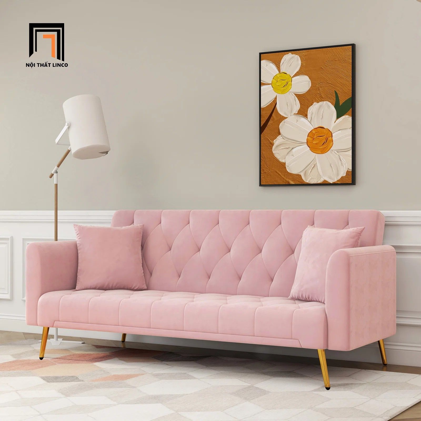Ghế sofa giường gấp gọn GB82 Lindale dài 2m màu hồng cánh sen