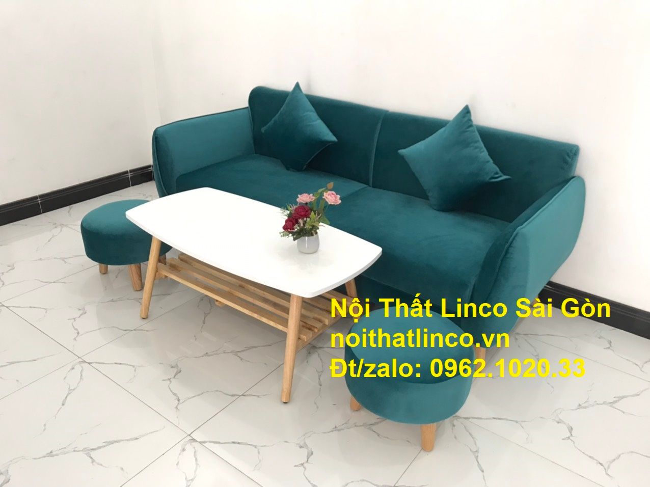 Bộ ghế salon sopha xanh cổ vịt giá rẻ | salong xanh lá cây phòng khách đẹp | Nội thất Linco Sài Gòn