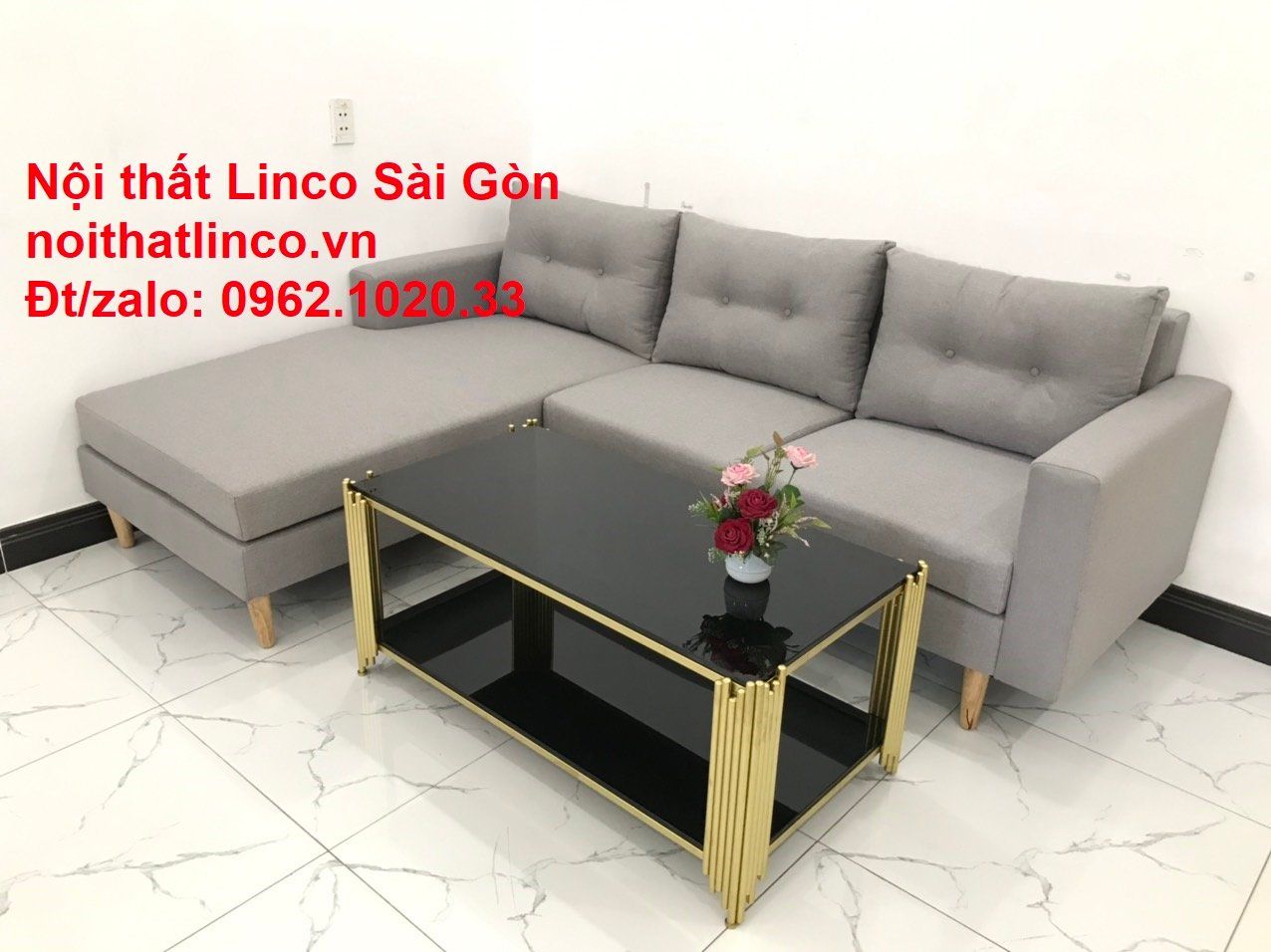 Bộ sofa góc giá rẻ | Ghế sofa góc L xám trắng đẹp giá rẻ nhỏ phòng khách | Nội thất Linco Tphcm Sài Gòn