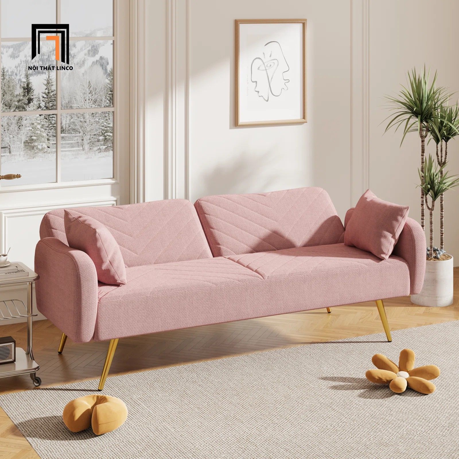 Ghế sofa giường màu xanh lá vải nỉ GB80 Casso dài 2m giá rẻ