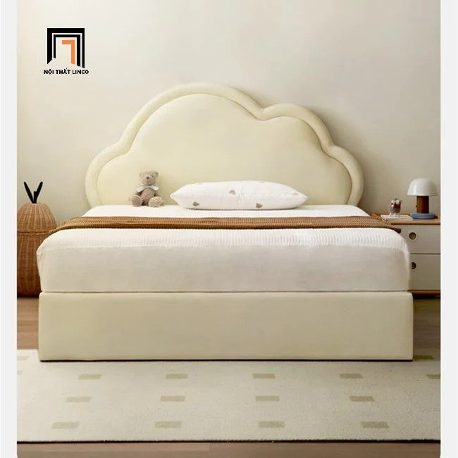 Giường ngủ da công nghiệp 1m6 x 2m GN38 Dillian màu trắng kem