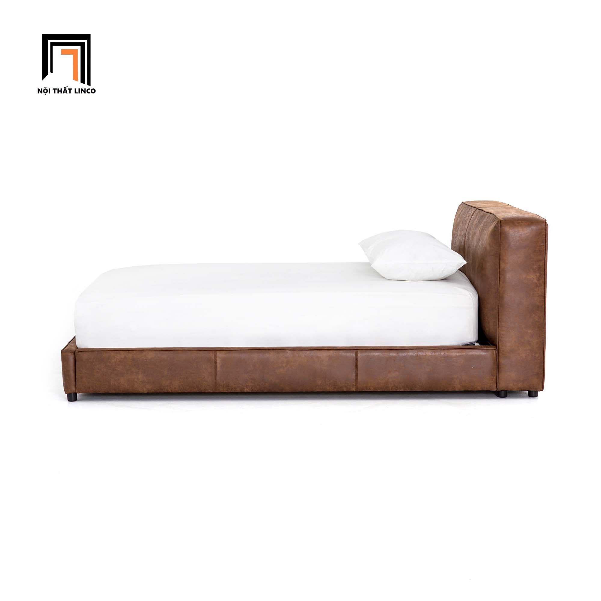 Giường ngủ cho căn hộ chung cư GN62 Curvy màu nâu da công nghiệp