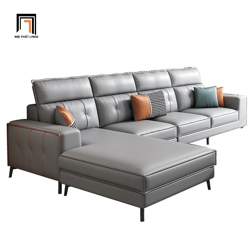 Bộ ghế sofa góc cao cấp GT224 Baschi 3m x 1m7 da giả xám đen