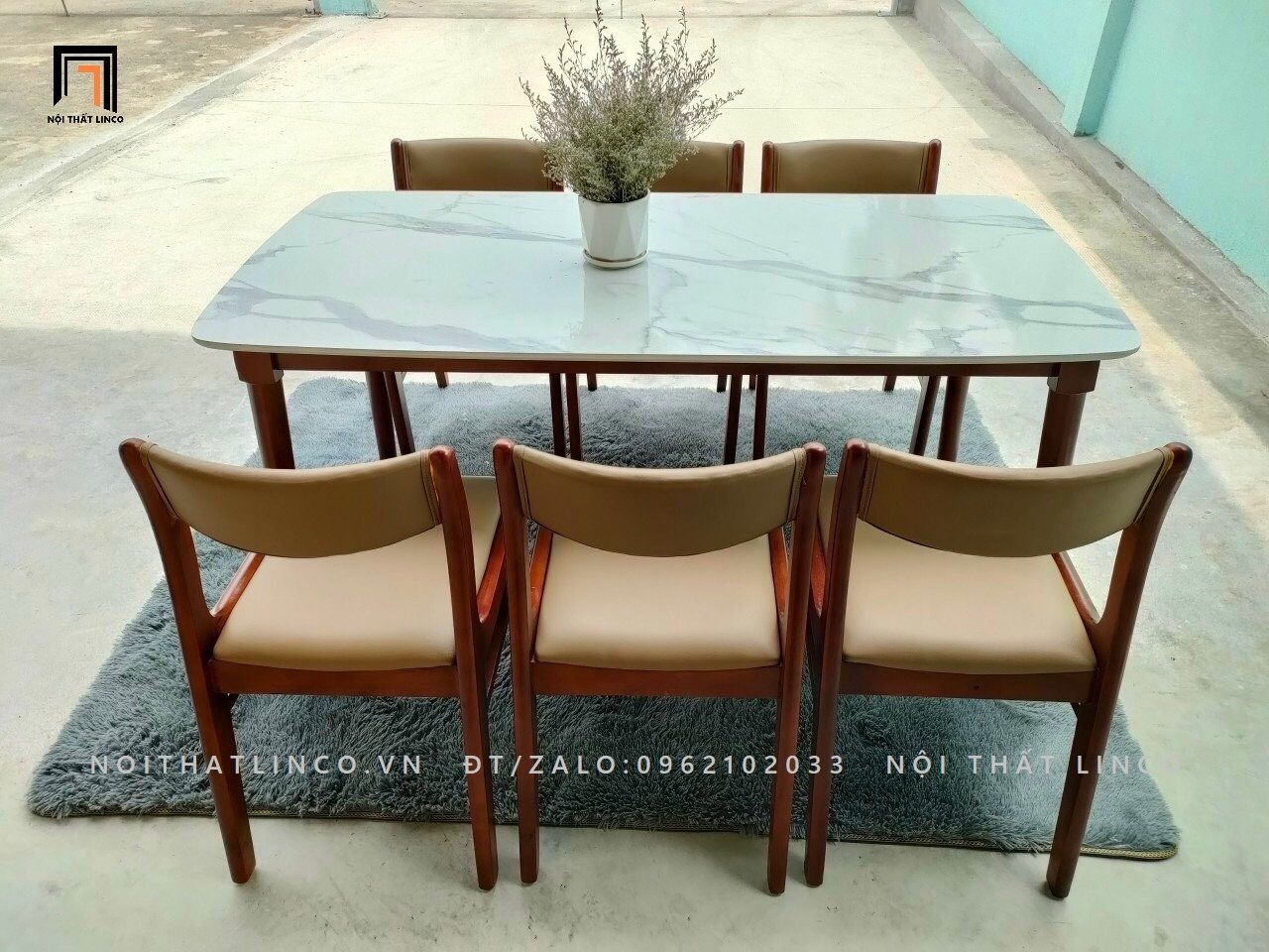 Bộ bàn ăn sơn giả đá 1m6 18-KH6-G10-B110 ghế ngồi bọc da giả