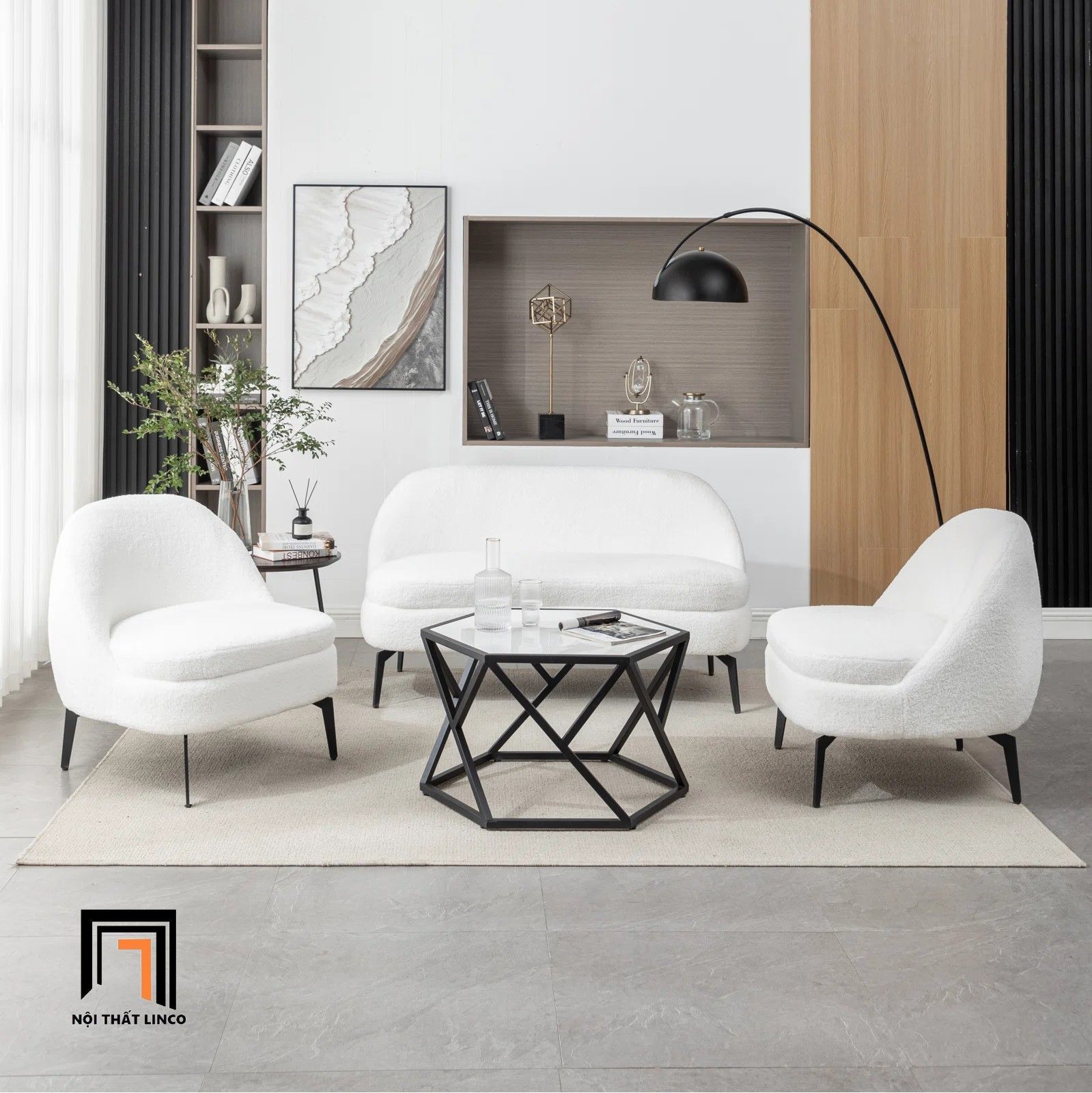 Bộ ghế sofa phòng khách nhỏ gọn KT129 Cayde vải lông cừu