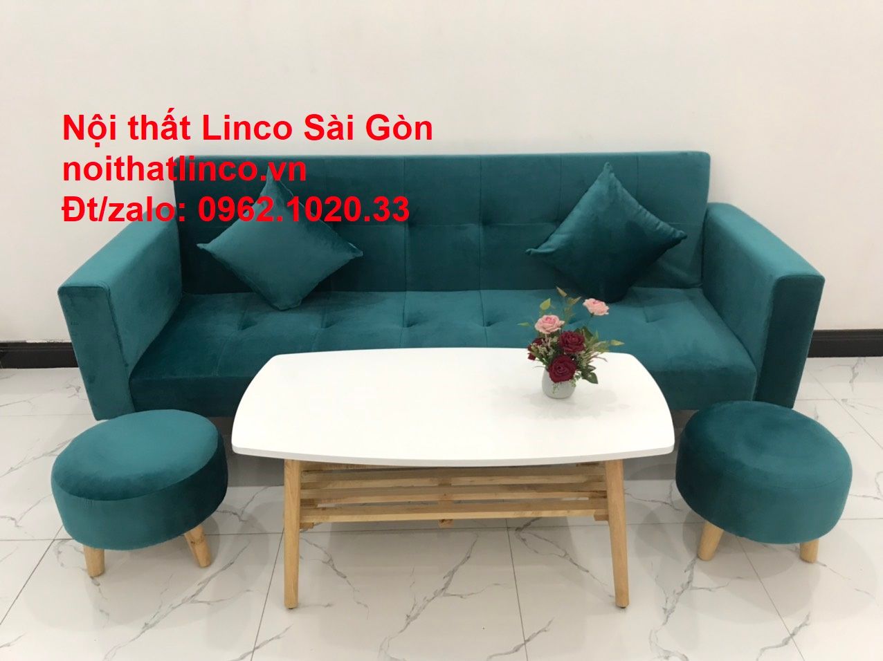 Bộ ghế salon sopha giường rẻ | Sofa màu xanh lá cây đậm phòng khách | Nội Thất Linco Sài Gòn