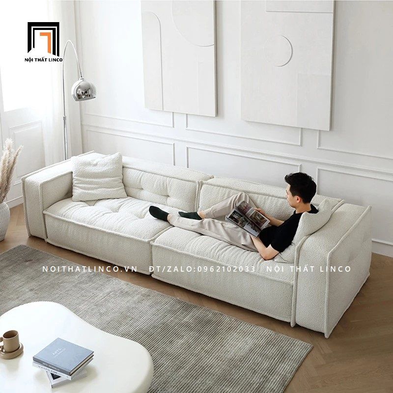 Ghế sofa băng màu trắng kem BT70 Hogar dài 2m4 vải lông cừu