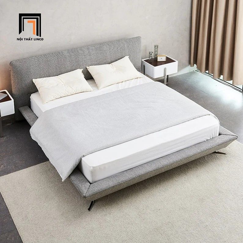 Giường ngủ vải nỉ hiện đại GN61 Amaya màu xám lông chuột