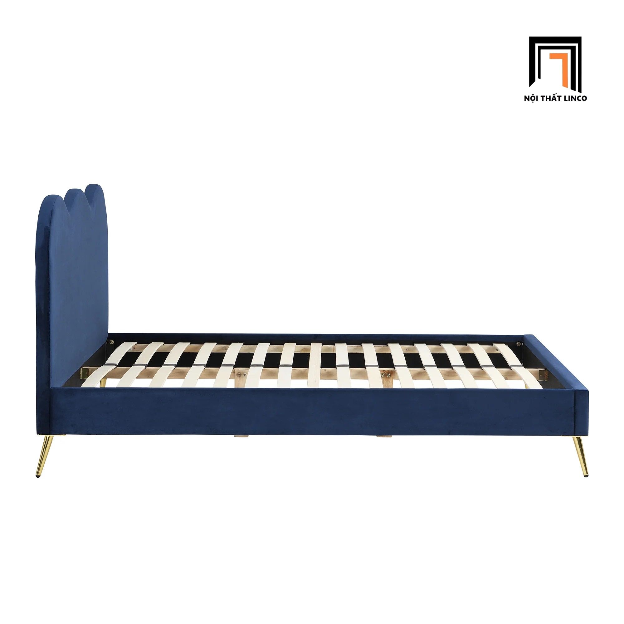 Giường ngủ dài 1m6 x 2m đẹp GN68 Gidea màu xanh đậm vải nhung
