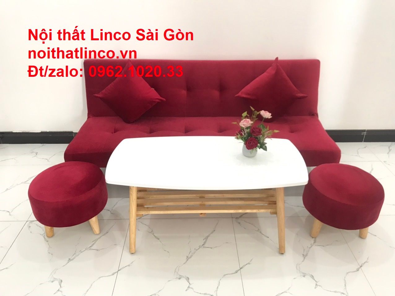 Bộ ghế sofa bed giường nằm màu đỏ mini nhỏ 1m7 giá rẻ đẹp Nội thất Linco Sài Gòn