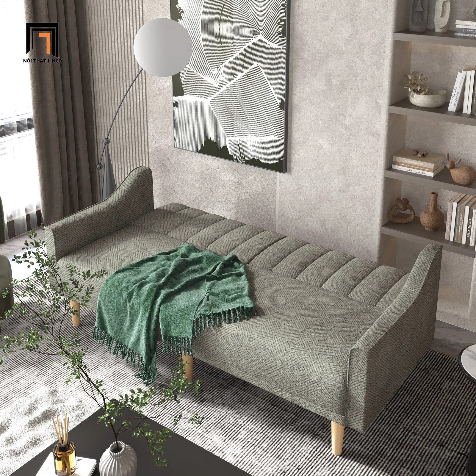 Ghế sofa giường nằm vải nhung nỉ GB32 Luli dài 1m9