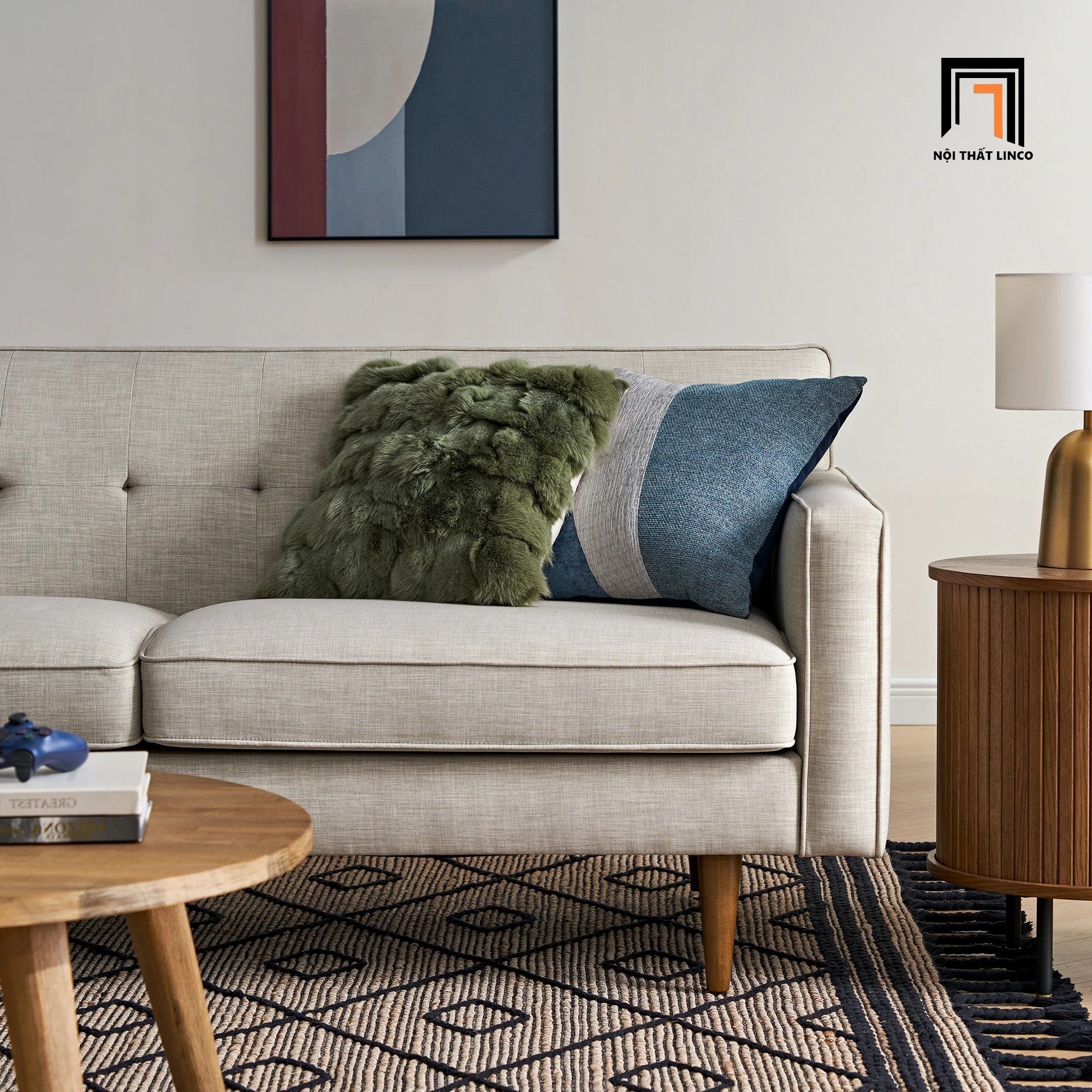 Ghế sofa góc chữ L 2m3 x 1m6 GT203 Elias xám trắng cho chung cư