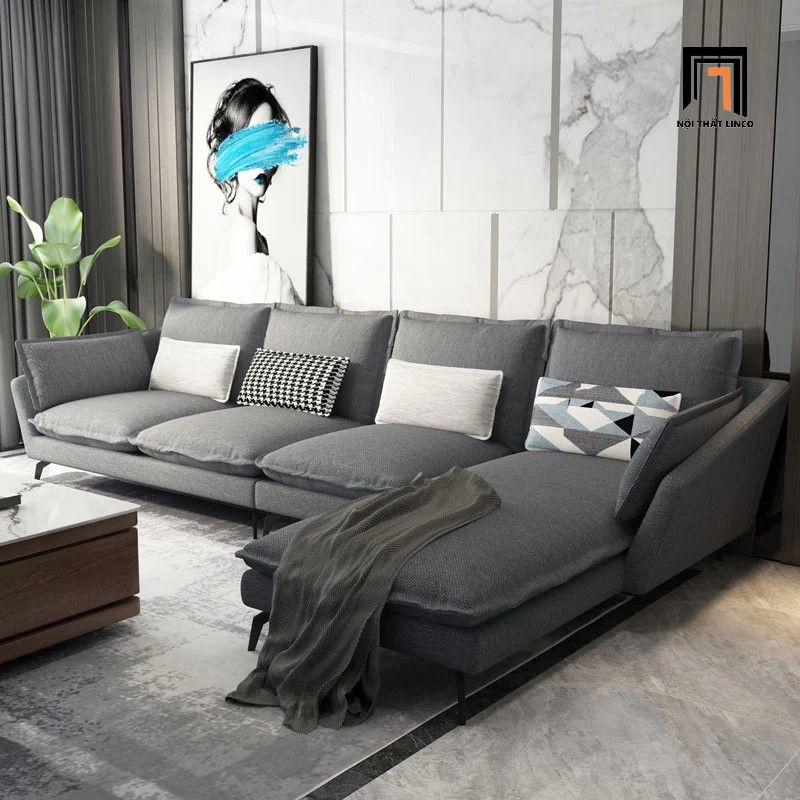Bộ ghế sofa góc L vải nỉ GT195 Tomar 3m2 x 1m75 xám lông chuột