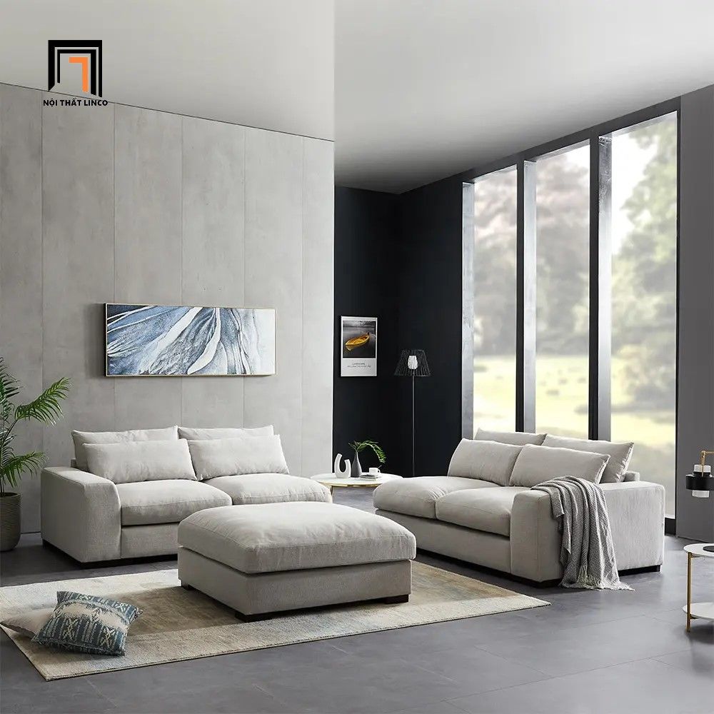 Ghế sofa góc đa năng GT167 Palash 2m8 x 1m6 xám trắng nhung