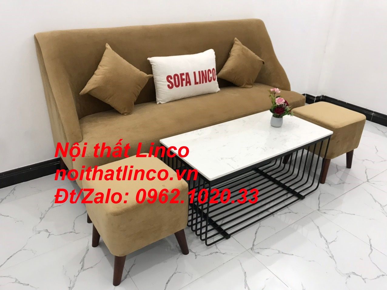 Bộ bàn ghế Sofa salong băng văng dài nâu sữa giá rẻ Nội thất Linco SG