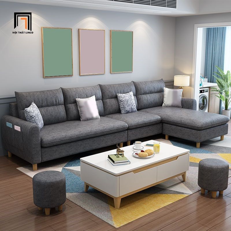 Bộ ghế sofa góc L vải nỉ GT119 Anahem 2m8 x 1m5 giá rẻ