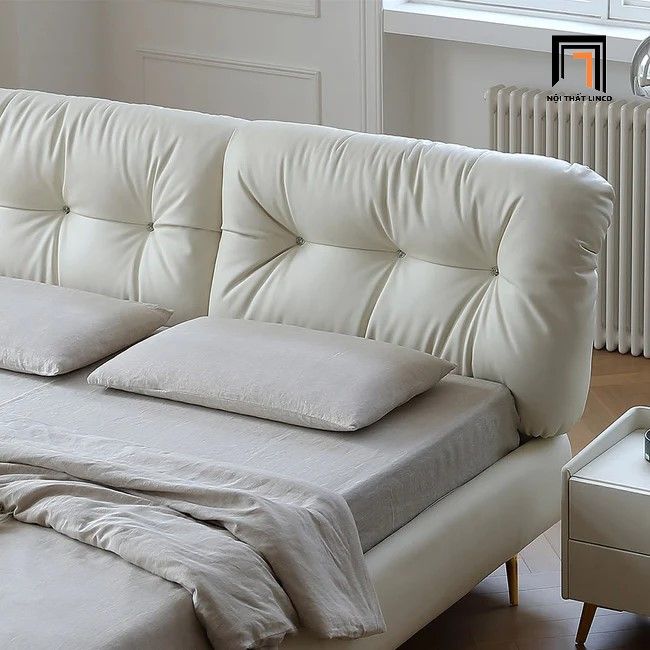 Giường ngủ bọc da Pu GN43 Noral 1m6 x 2m đầu giường giật lún