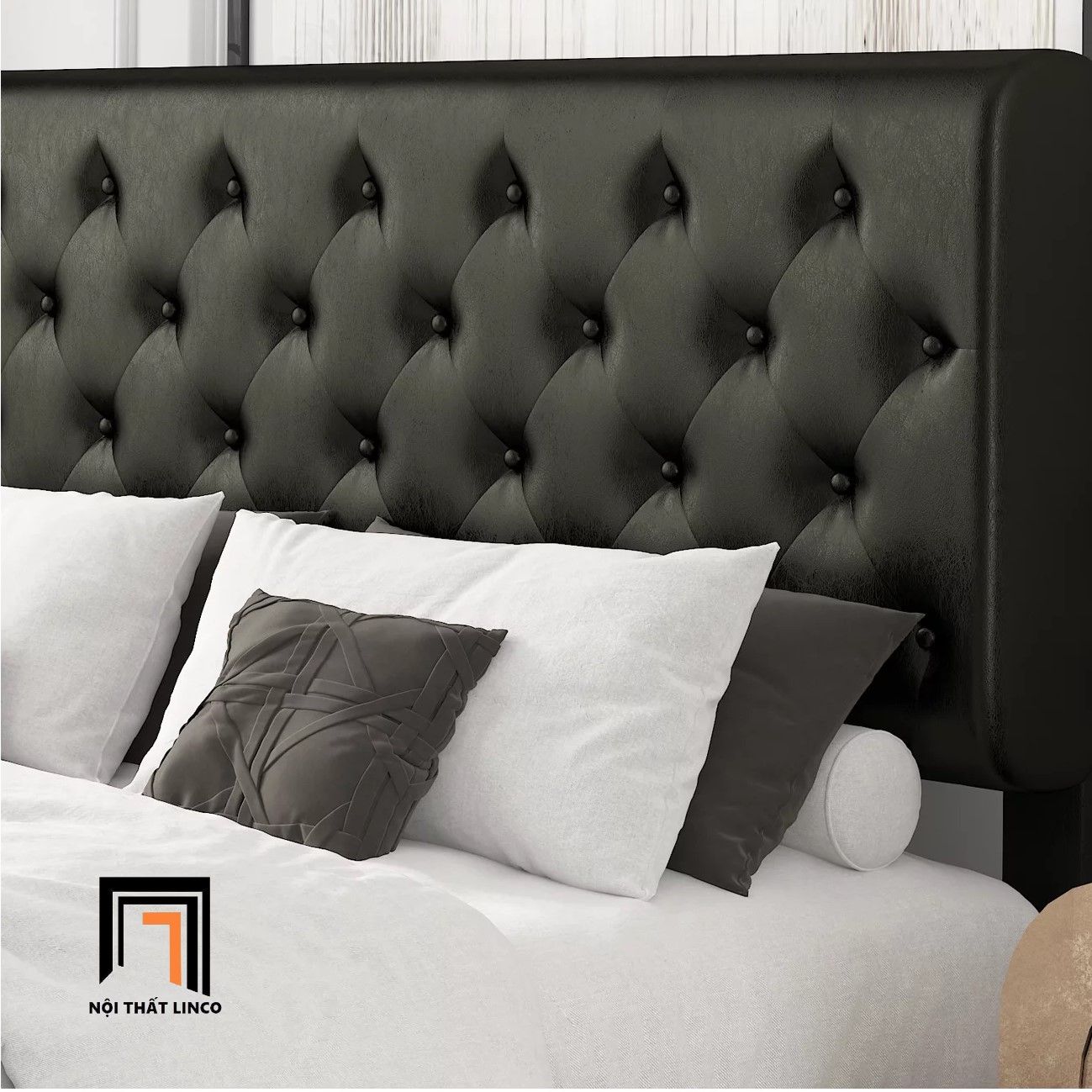 Giường ngủ 1m6 x 2m bọc da công nghiệp GN13 Amolife màu đen