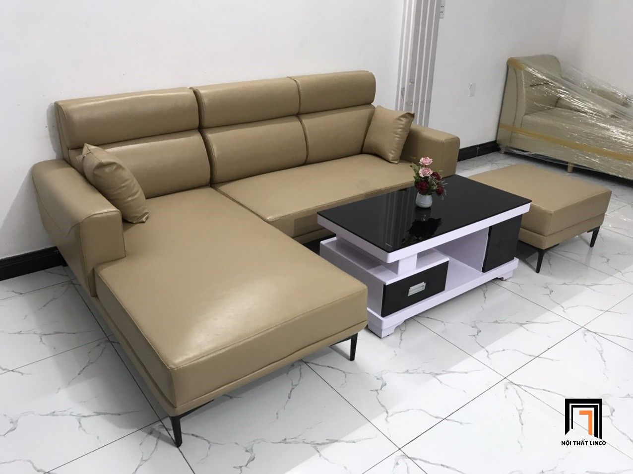 Bộ ghế sofa góc phòng khách GT230 Gangi 2m4 x 1m6 màu sữa